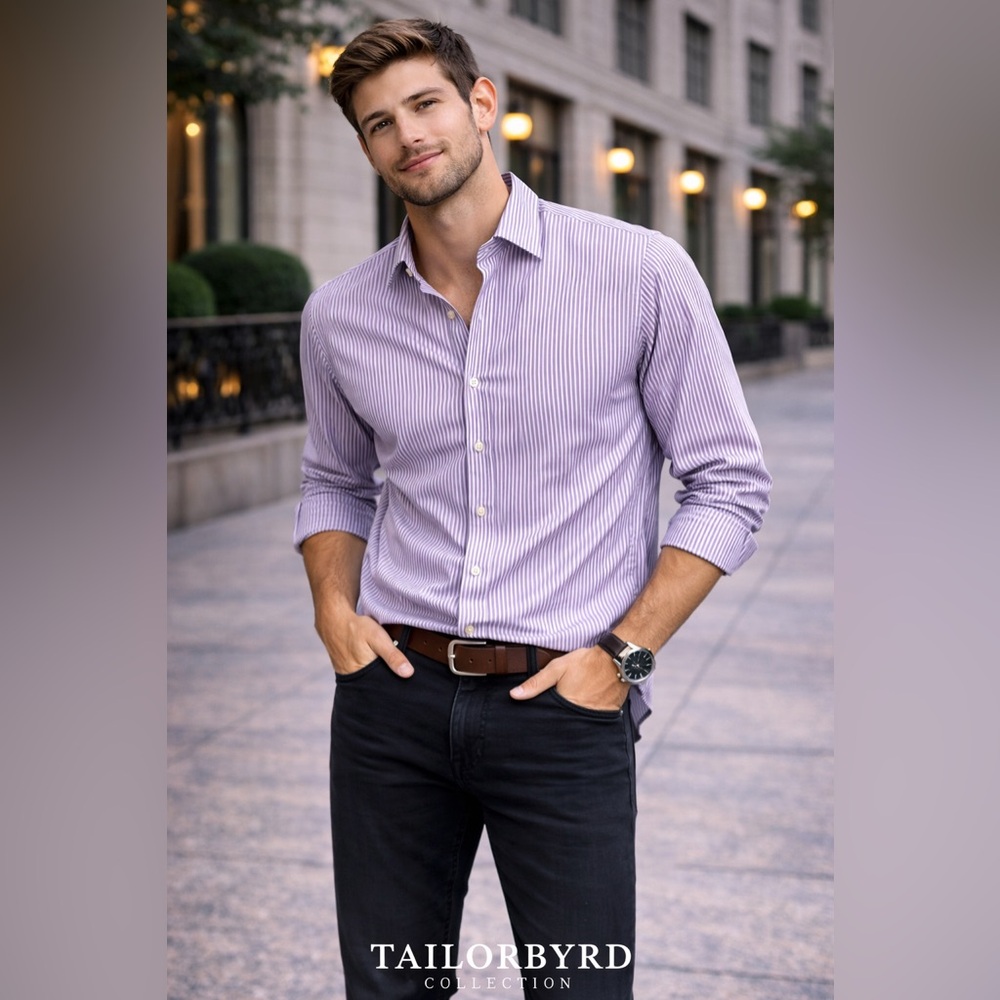 Tailorbyrd Purple Casual Button Down Shirt